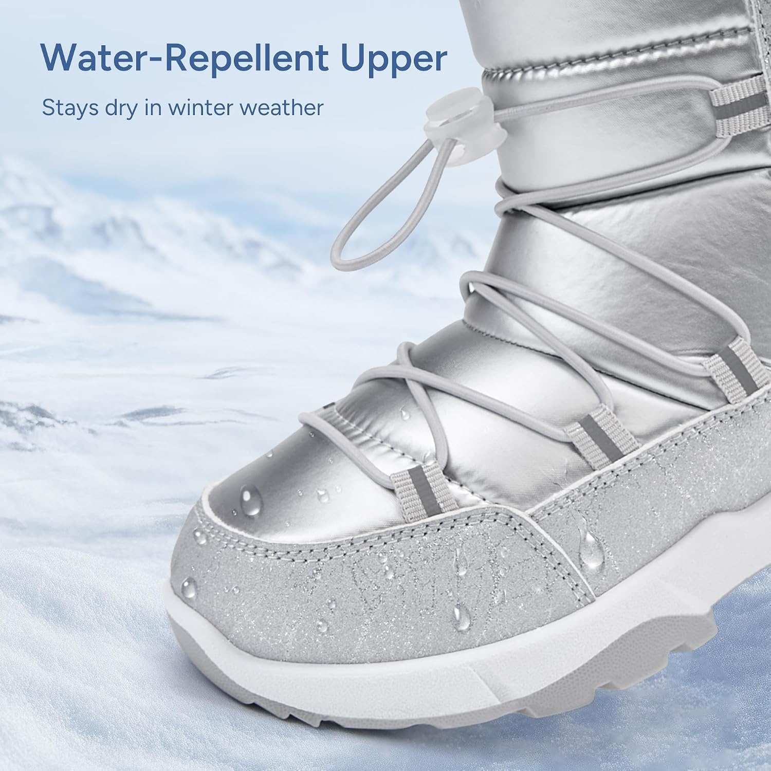 Stelle Girls Snow Boots with Side Zipper Kids Warm Winter Boots(Silver)