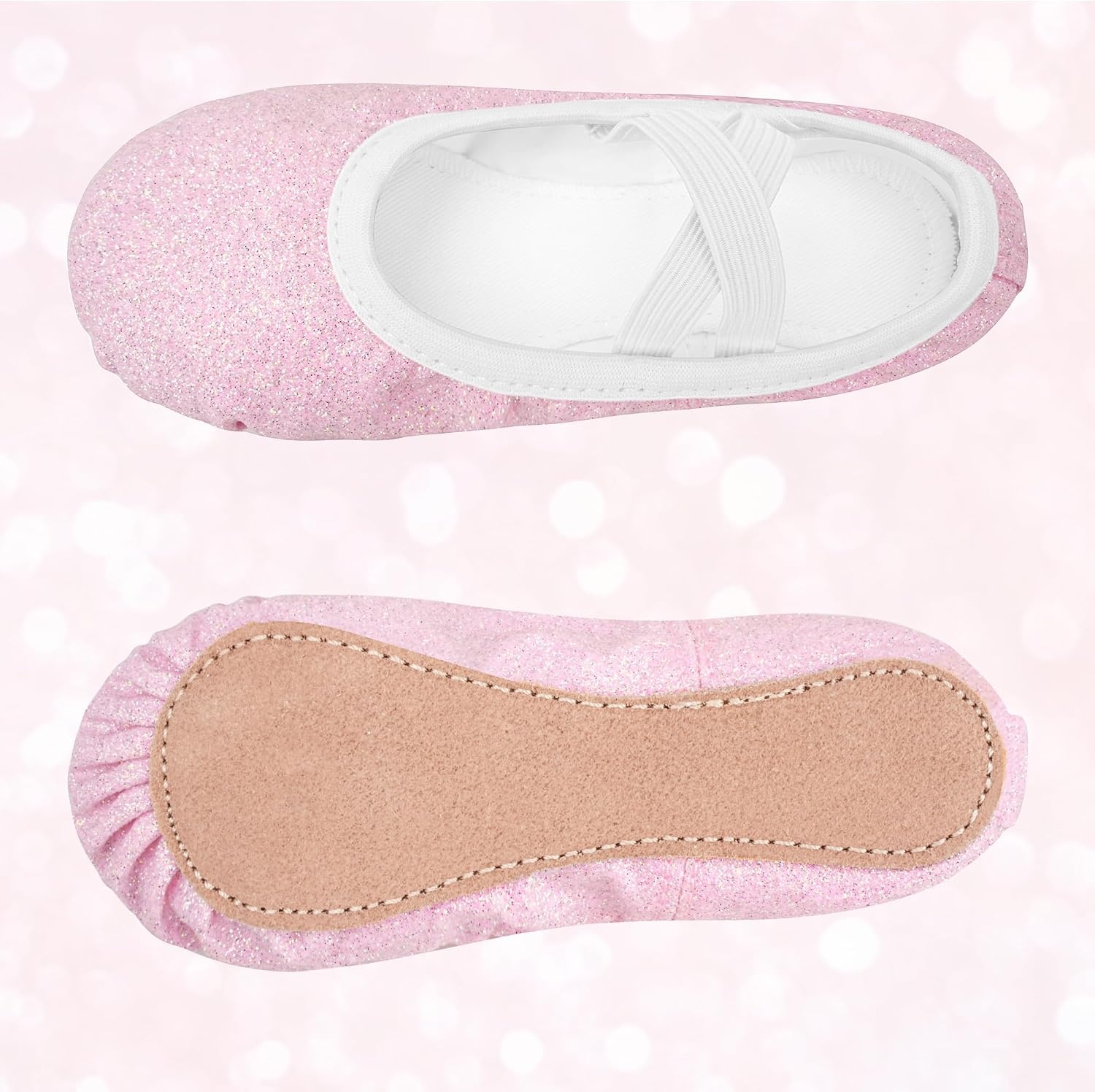 Stelle Ballet Slippers for Girls Glitter Metallic Vegan Leather Full Sole(Dusty Pink)