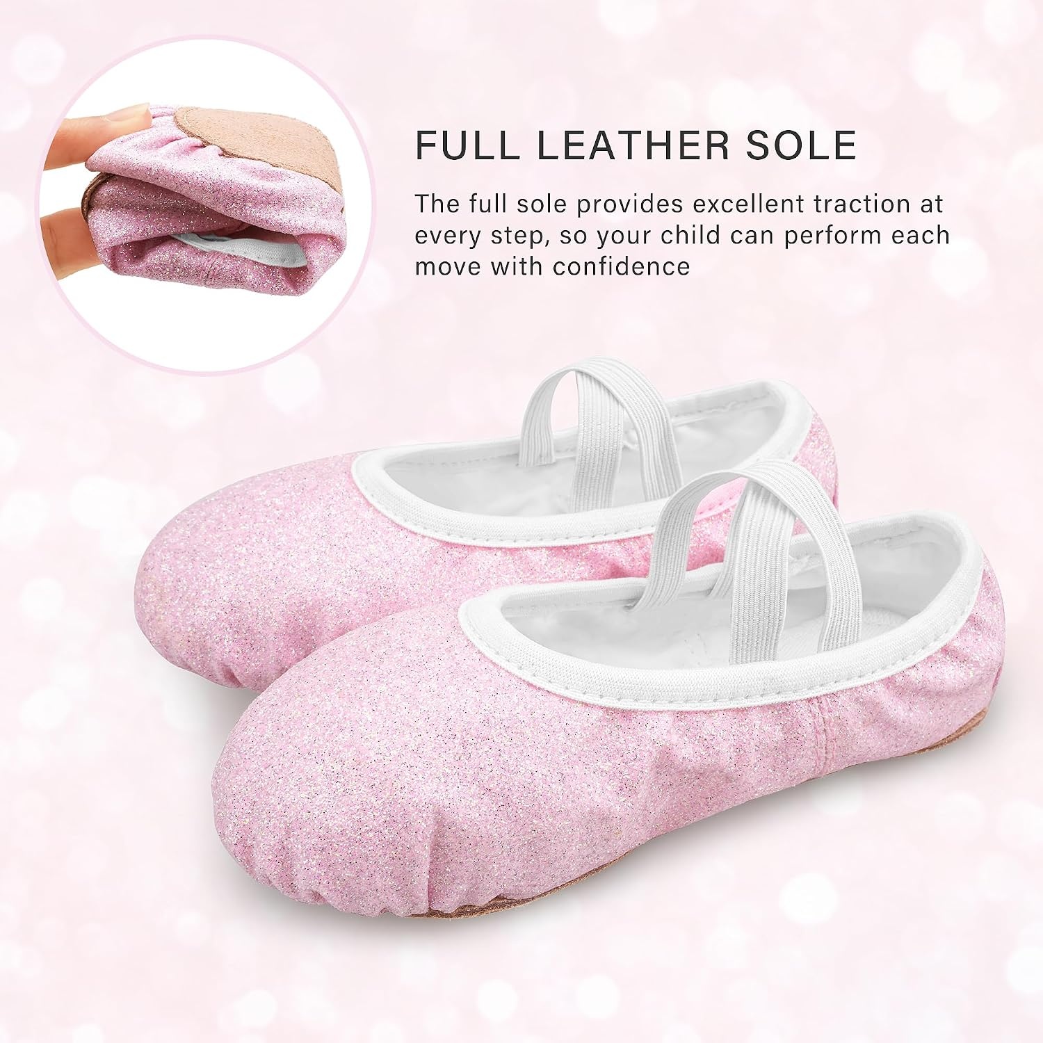 Stelle Ballet Slippers for Girls Glitter Metallic Vegan Leather Full Sole(Dusty Pink)