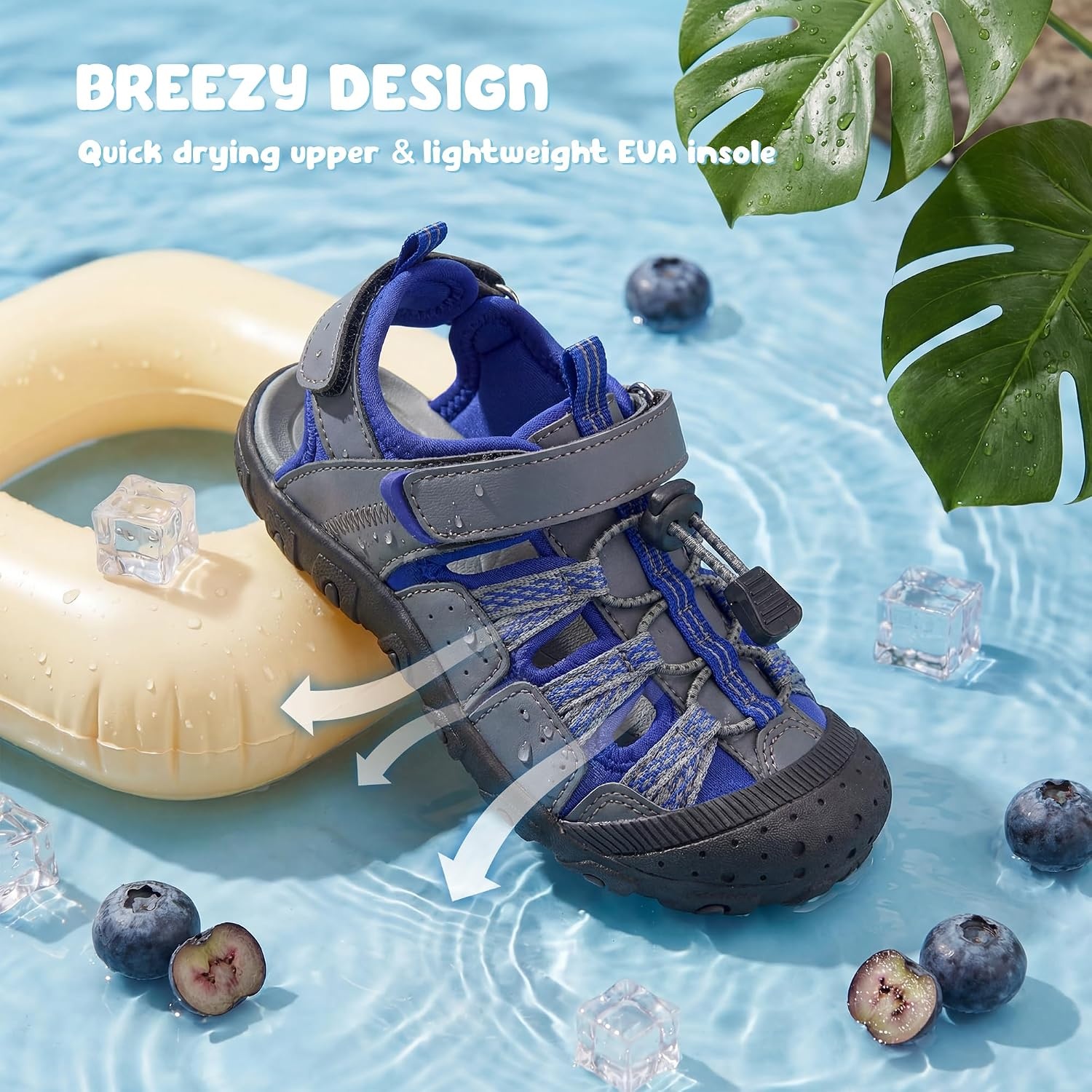 Stelle Boys Girls Closed-Toe Hiking Water Summer Sport Sandals | Adjustable Hook-and-Loop Straps Outdoor & Beach Play Non-Slip Traction Outsole Quick-Drying Materials Toddler to Big Kids(Graphite Voltage)