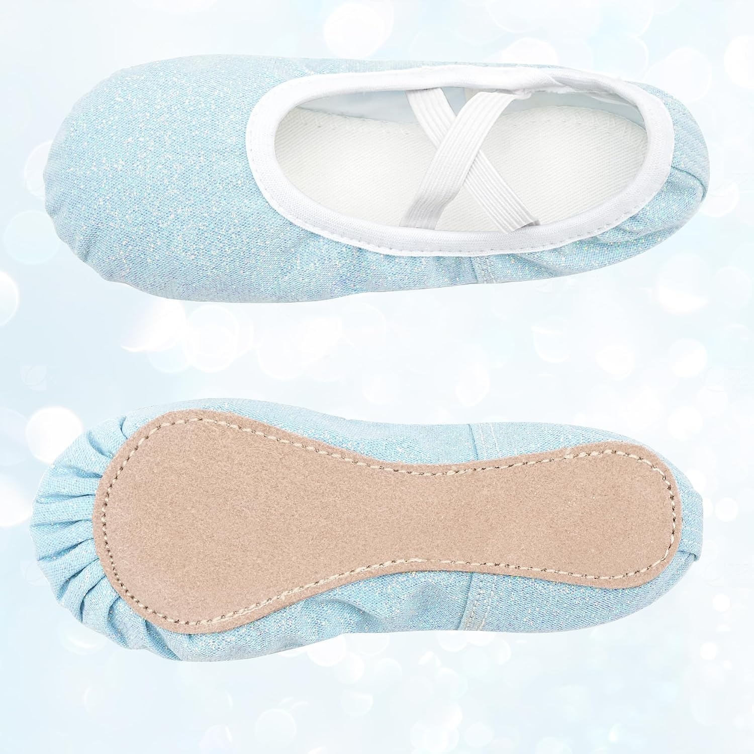 Stelle Ballet Slippers for Girls Glitter Metallic Vegan Leather Full Sole(Blue Glitter)