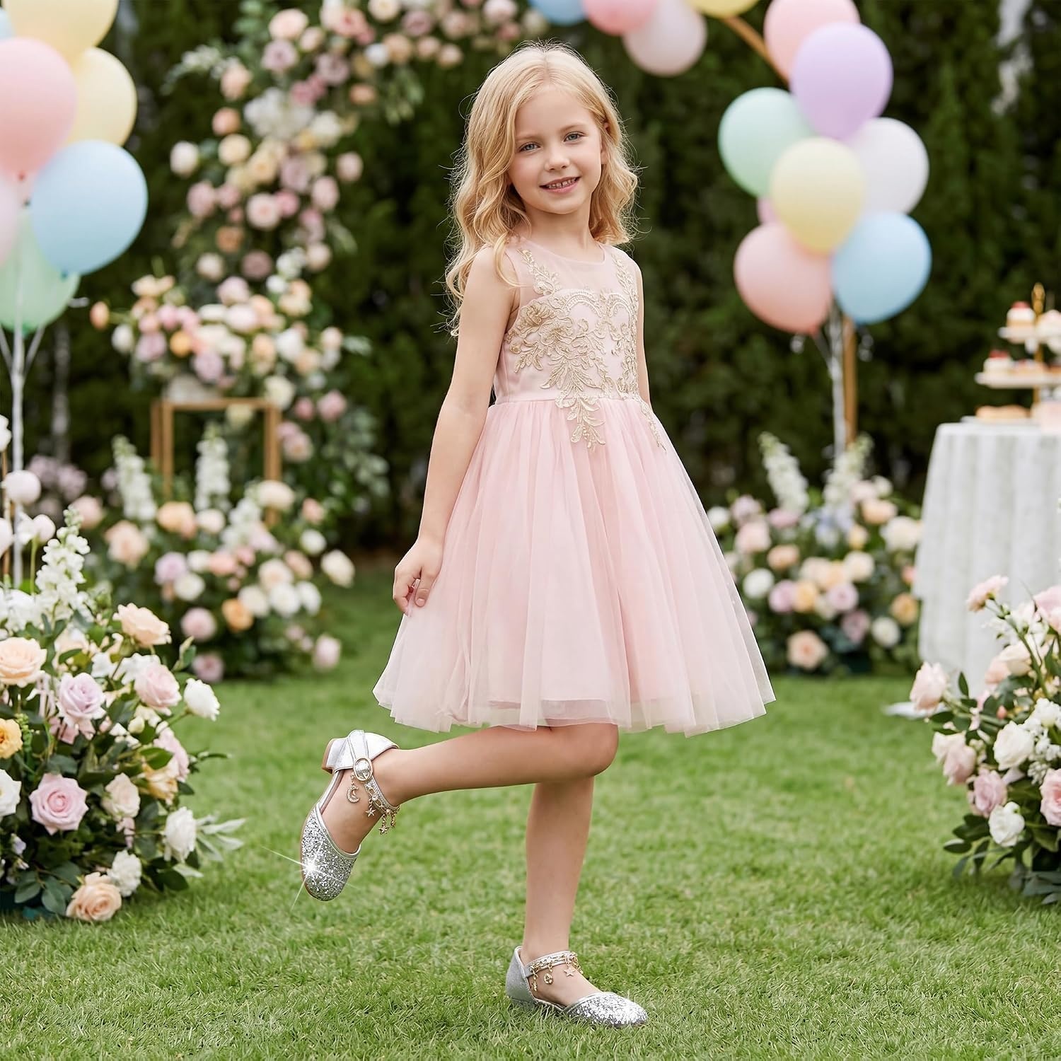 Stelle Girls Glitter Charm Dress Shoes Sequins Princess Heels for Party | Sparkle finish, Decorative charms, Cushioned comfort, Flexible outsole, Dress-up, Special occasions, Comfortable fit(Silver)