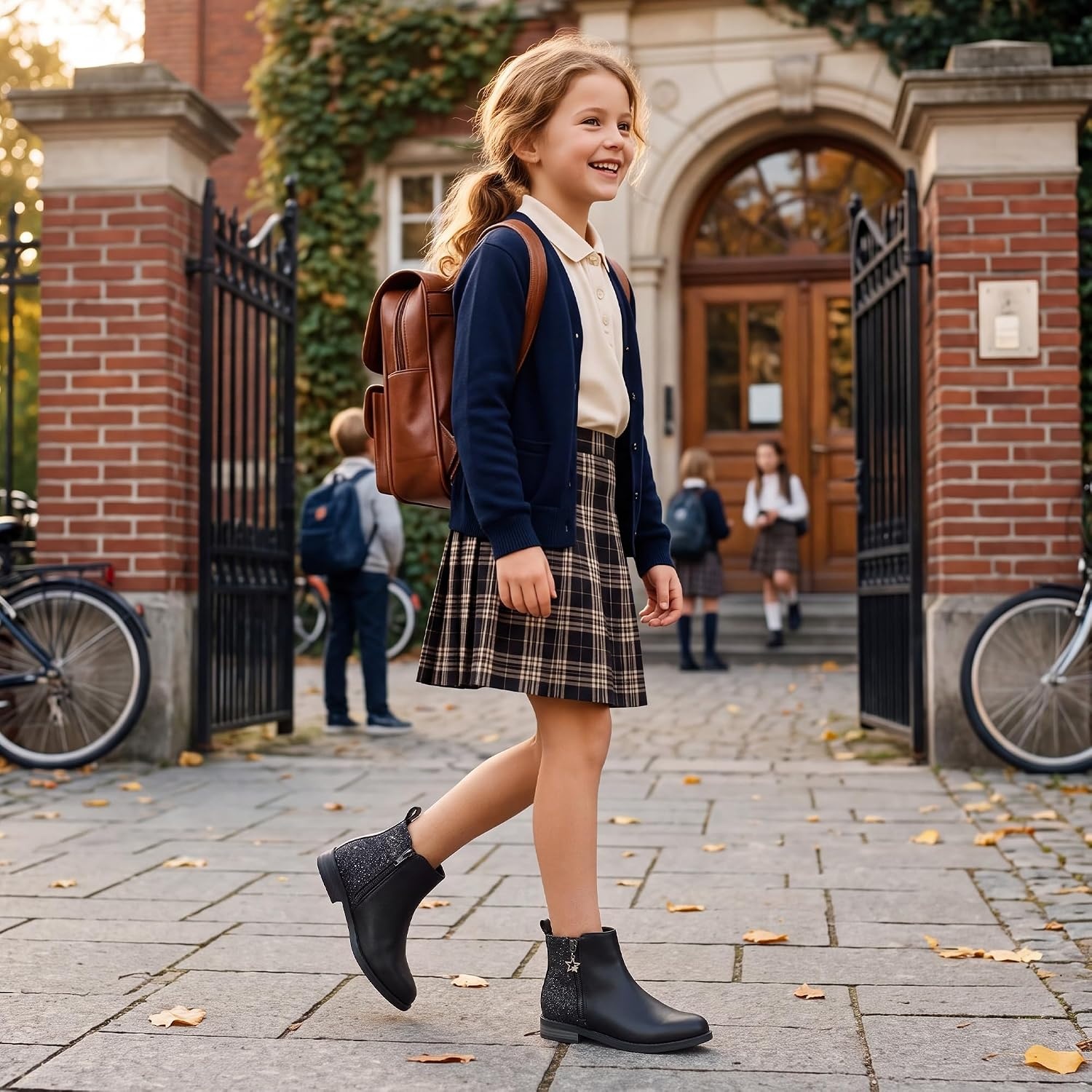 Stelle Girls Ankle Boots Glitter Fall Shoes(Black)