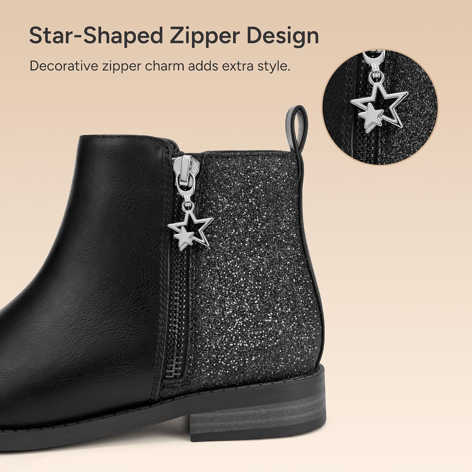 Stelle Girls Ankle Boots Glitter Fall Shoes(Black)