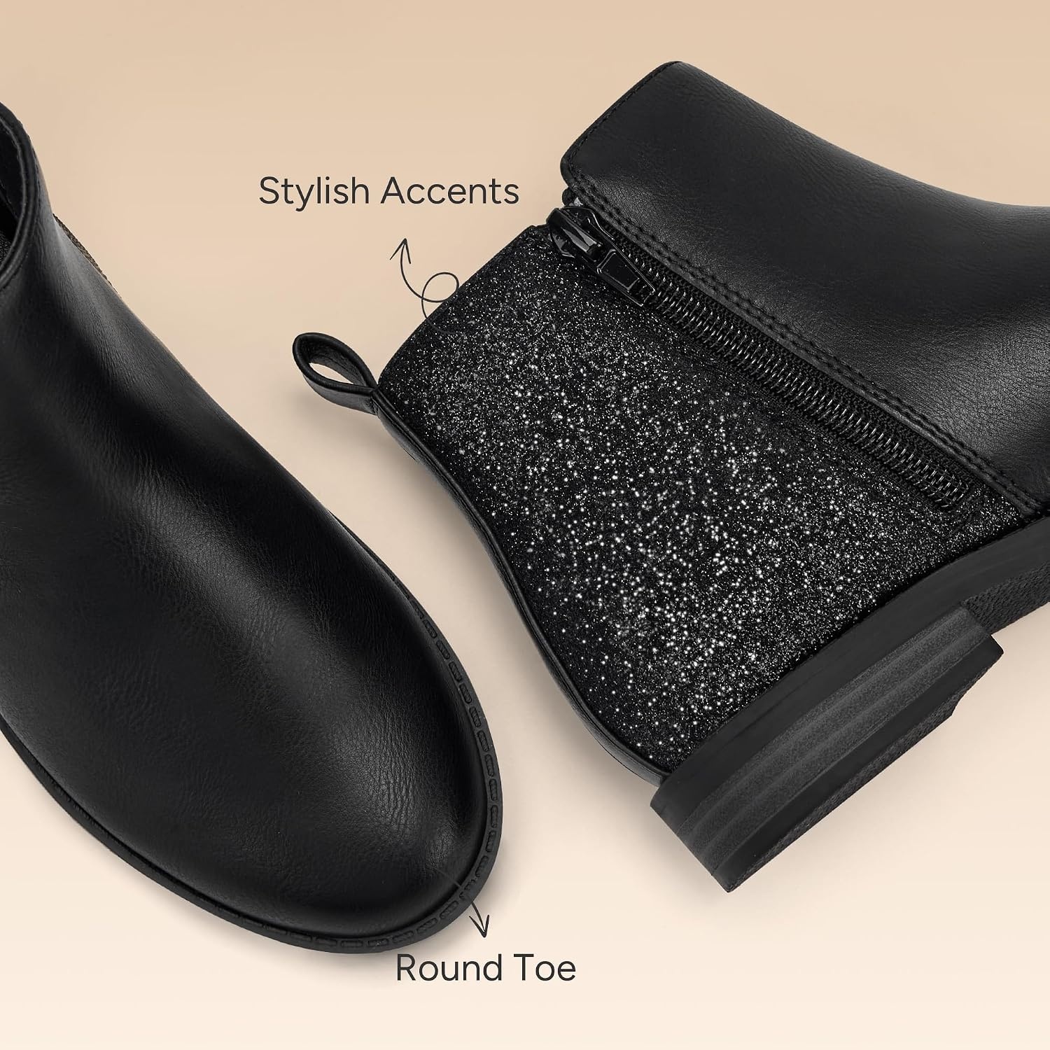 Stelle Girls Ankle Boots Glitter Fall Shoes(Black)