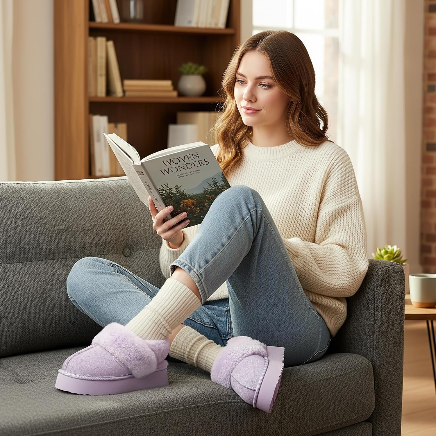 Stelle Genuine Suede Platform Slippers for Women Removable Backstrap Memory Foam Indoor Outdoor Water-Resistant(Lilac)