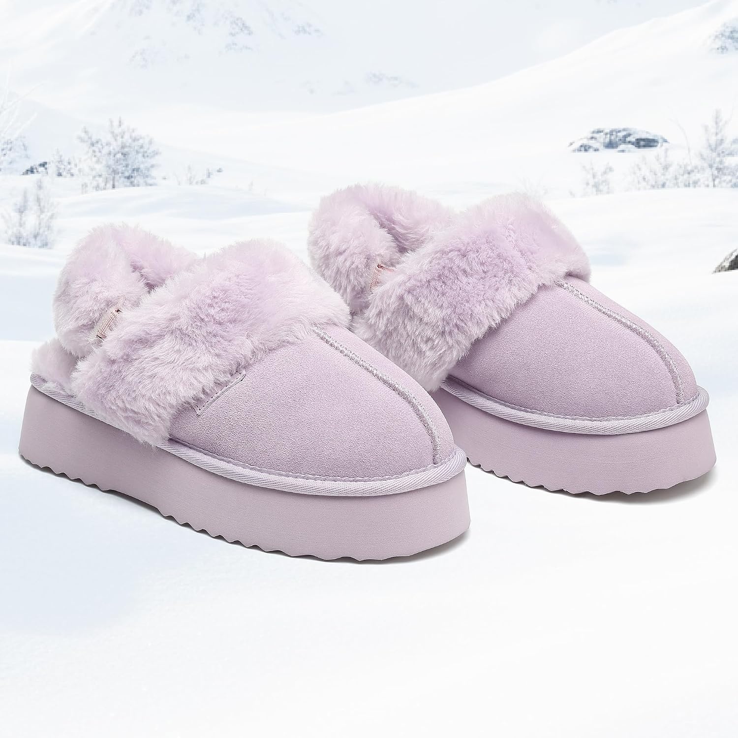 Stelle Genuine Suede Platform Slippers for Women Removable Backstrap Memory Foam Indoor Outdoor Water-Resistant(Lilac)