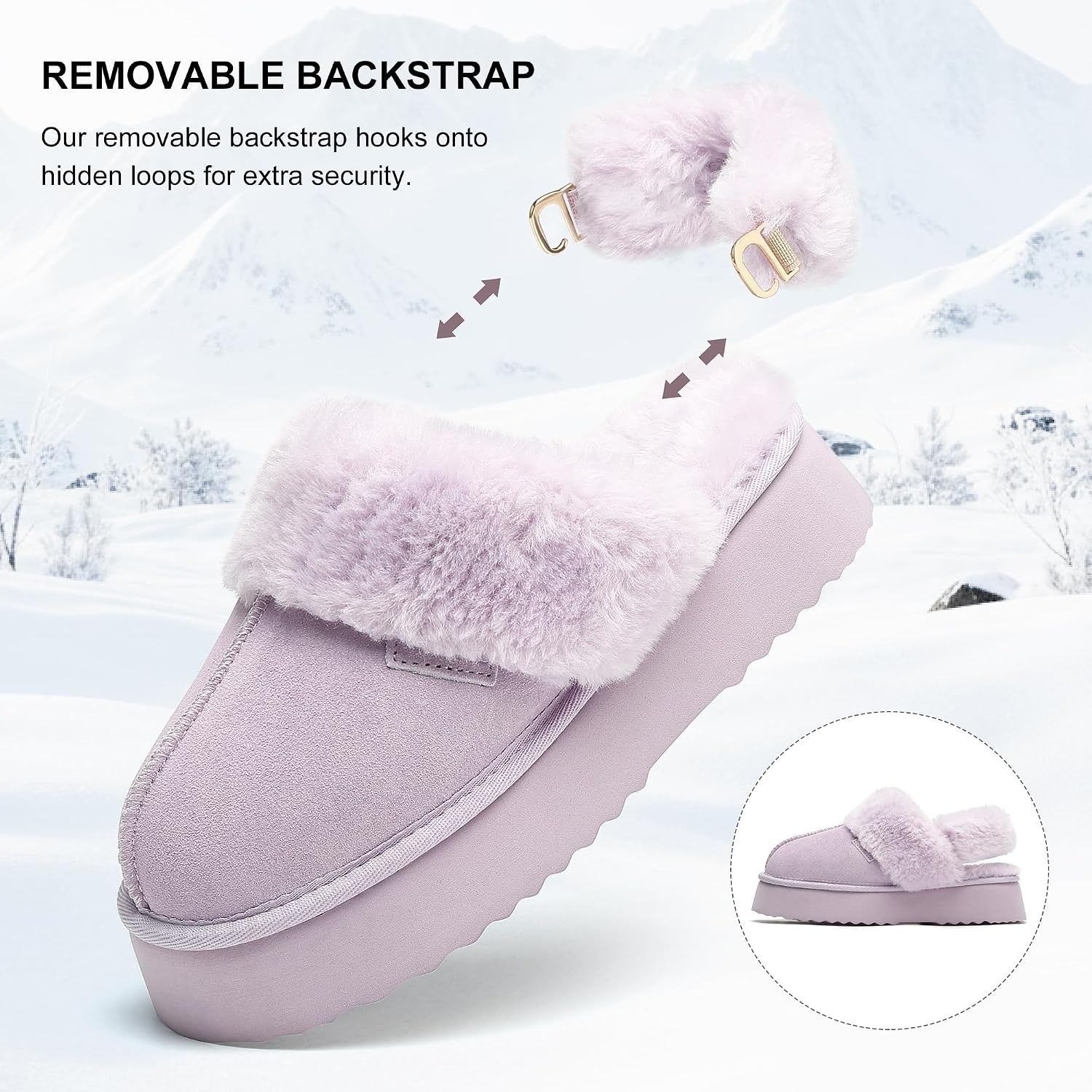 Stelle Genuine Suede Platform Slippers for Women Removable Backstrap Memory Foam Indoor Outdoor Water-Resistant(Lilac)