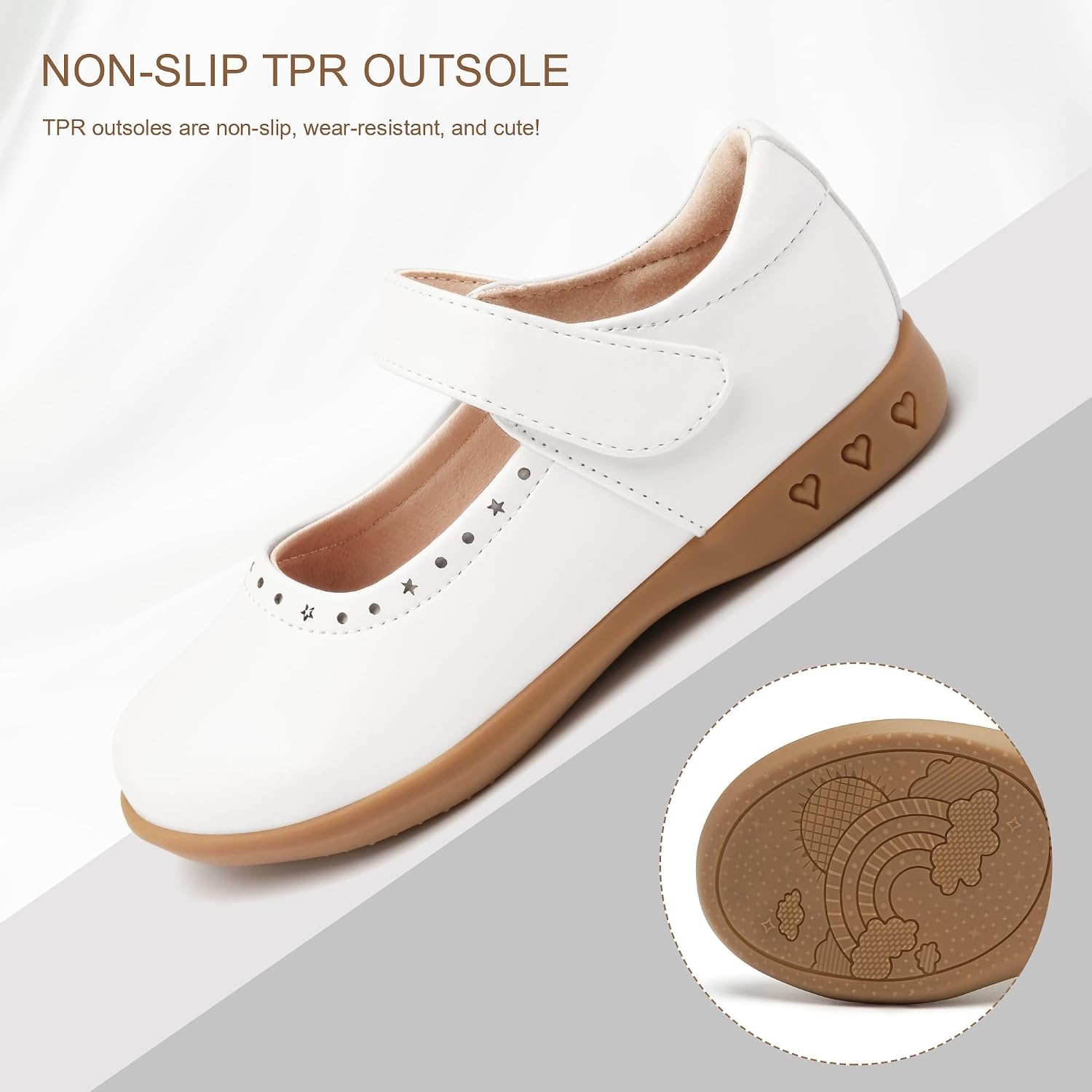 Stelle Mary Jane Shoes for Girls School Uniform Flats Dress Shoes Church for Little/Big Kids(White)