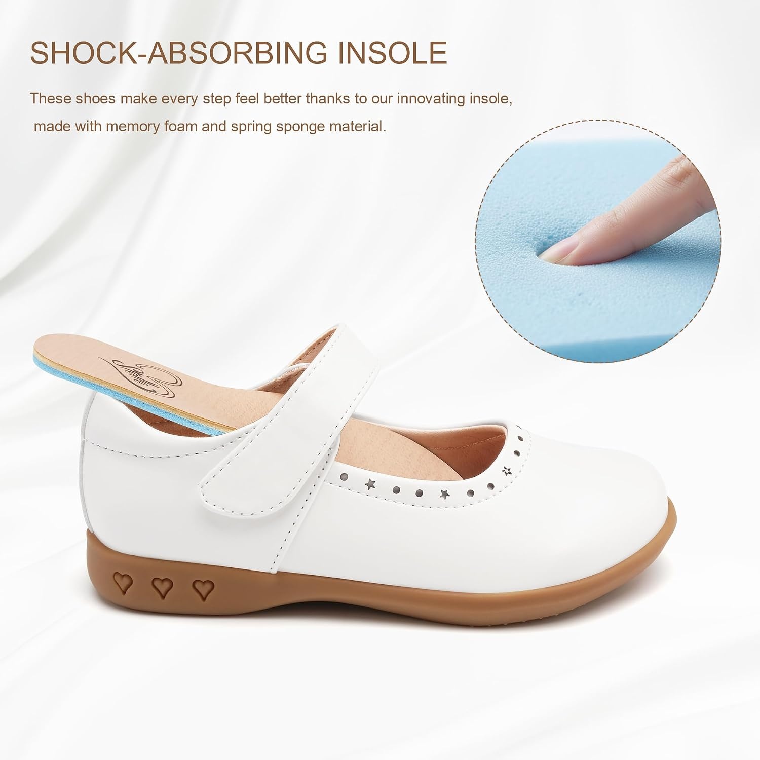 Stelle Mary Jane Shoes for Girls School Uniform Flats Dress Shoes Church for Little/Big Kids(White)