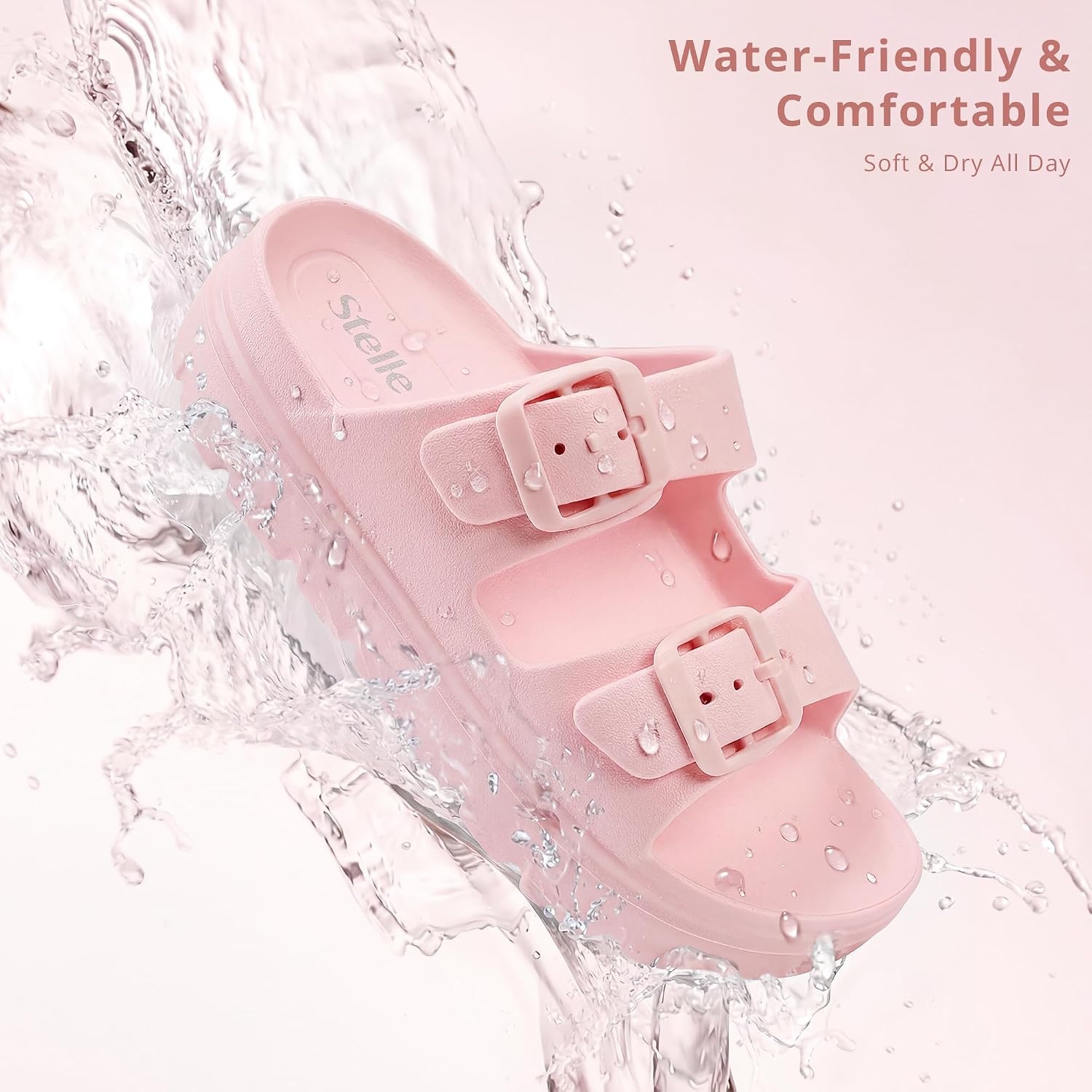 Stelle Girls Double Buckle Slide Sandals Boy Slippers Kids Summer Shoes Shower Beach Pool Slip on Clouds(Pink)