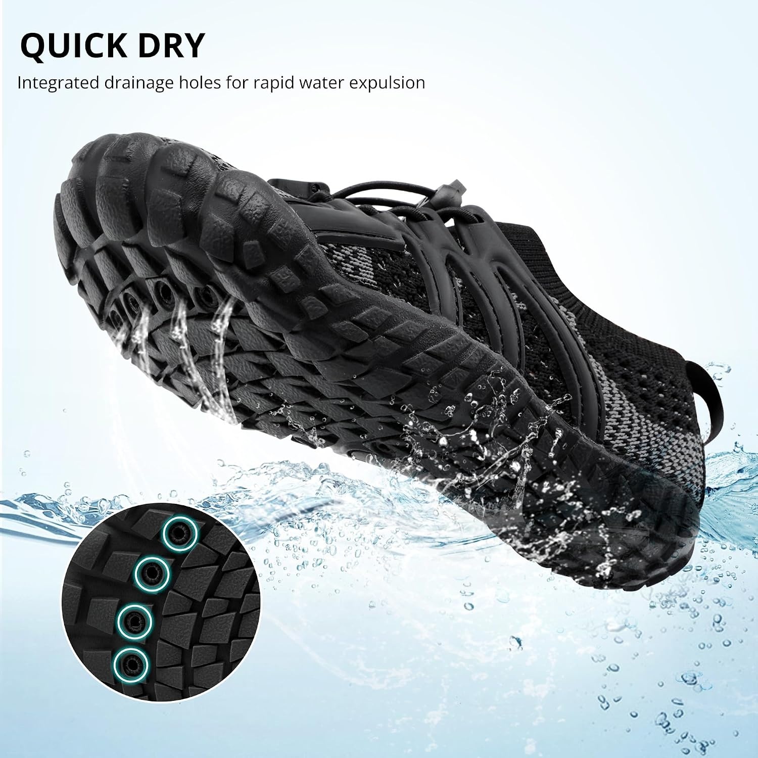 Stelle Water Shoes for Women Barefoot Aqua Shoes for River Swim | Hiking Beach Pool Boating Yoga Quick-Dry Mesh Lightweight Non-Slip Outsole Easy-On Pull Tabs Water Shoes for Adult Men(Black)