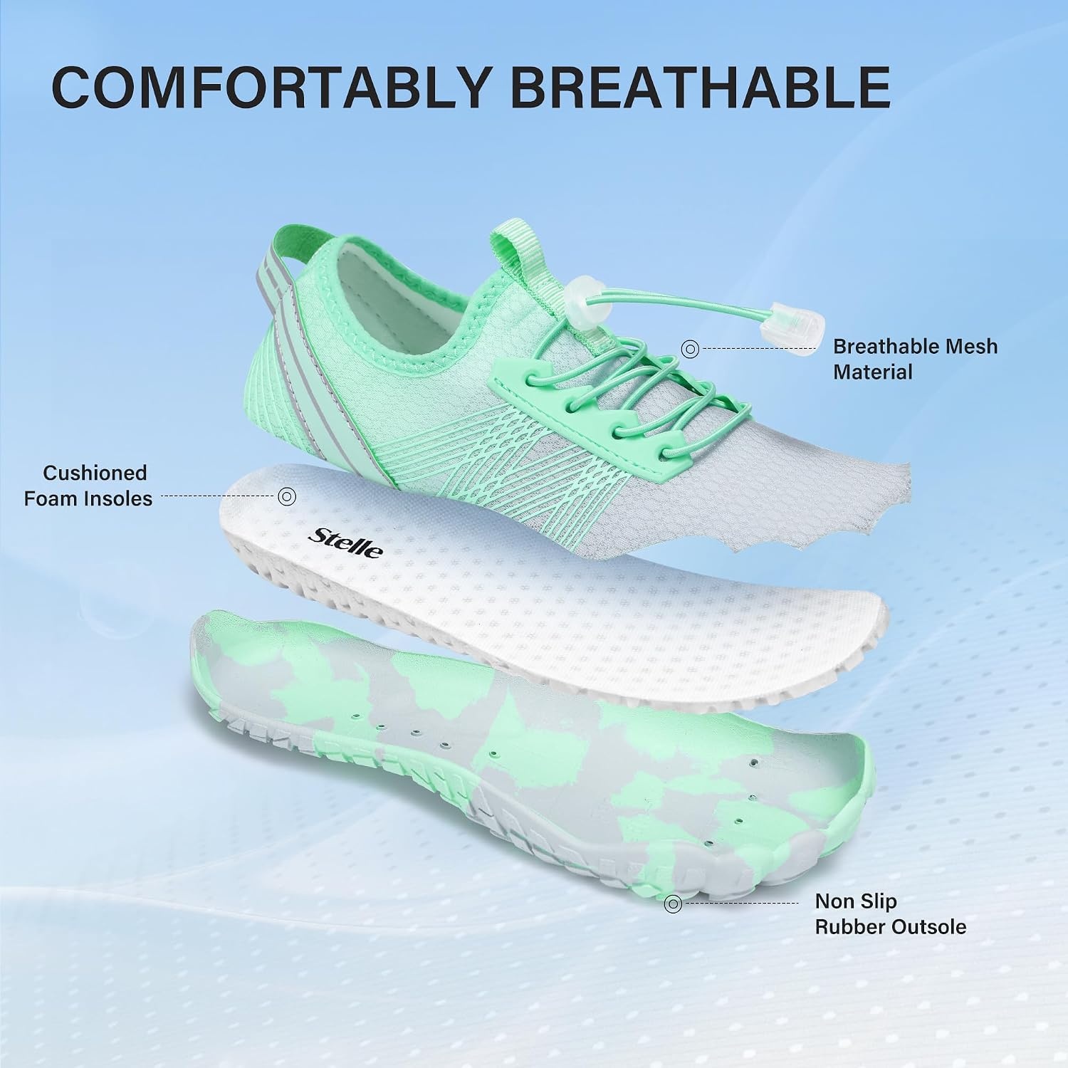 Stelle Womens Water Shoes for Men Adult Aqua Shoes for Swim River(Mint Green)