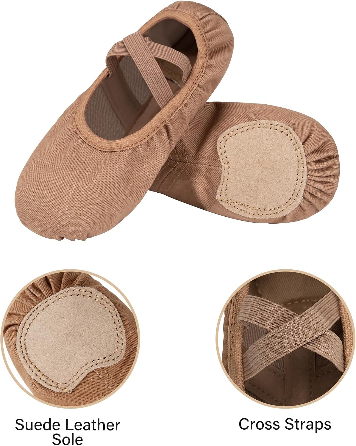 Stelle Ballet Shoes Toddler Slippers Highly Elastic Canvas Girls Women | Split sole, Soft cotton lining, Machine washable, Ballerina dance shoes, Flexible movement, Ballet practice and performance(Tan)