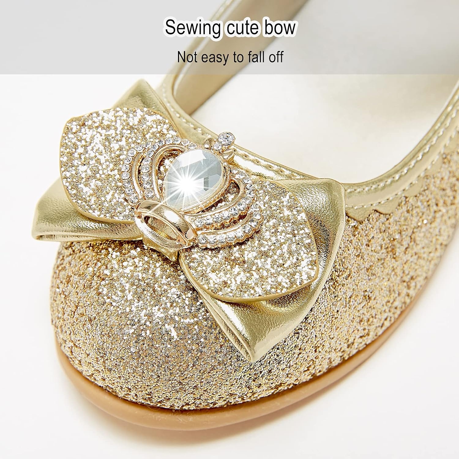 Stelle Girls Dress Shoes Glitter Princess Low Heels for Party Wedding Prom(T16-gold Glitter)