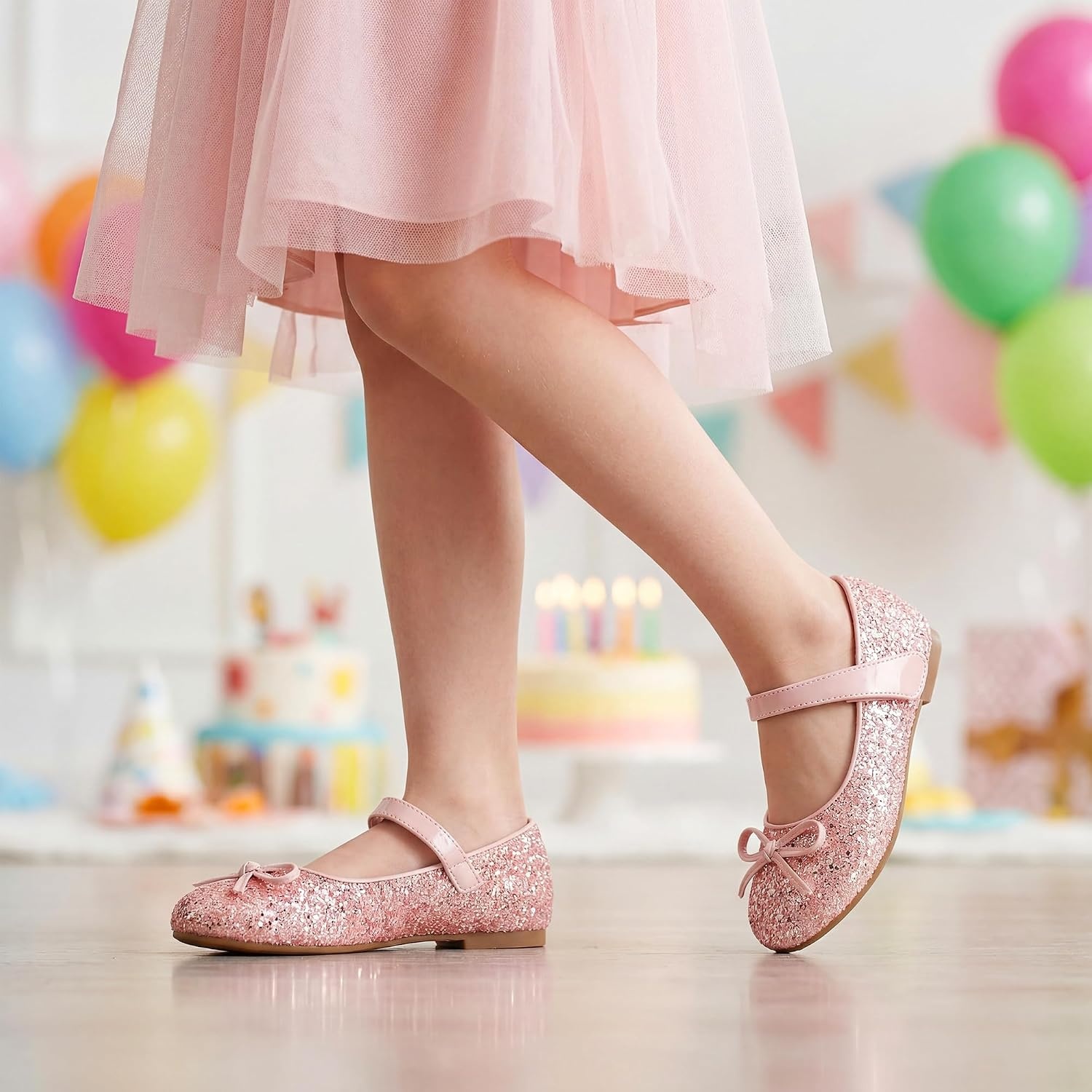 Stelle Girls Dress Shoes Toddler Flower Wedding Party Shoes Mary Jane School Flats(Toddler/Little Kids/Big Kids)(1-pink)