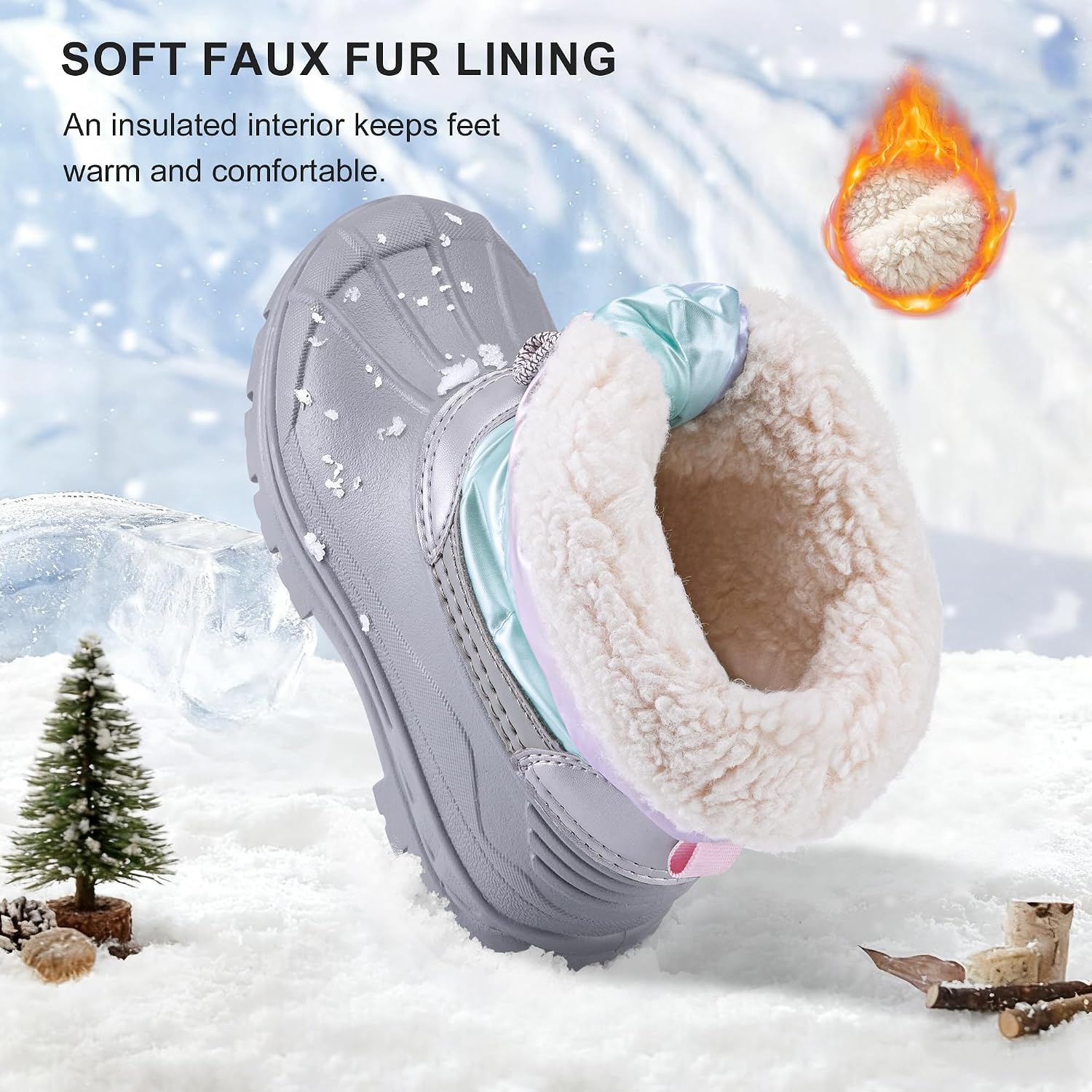 Stelle Girls Snow Boots with Zipper Kids Boys Winter Outdoor Boots(Holo Frost)