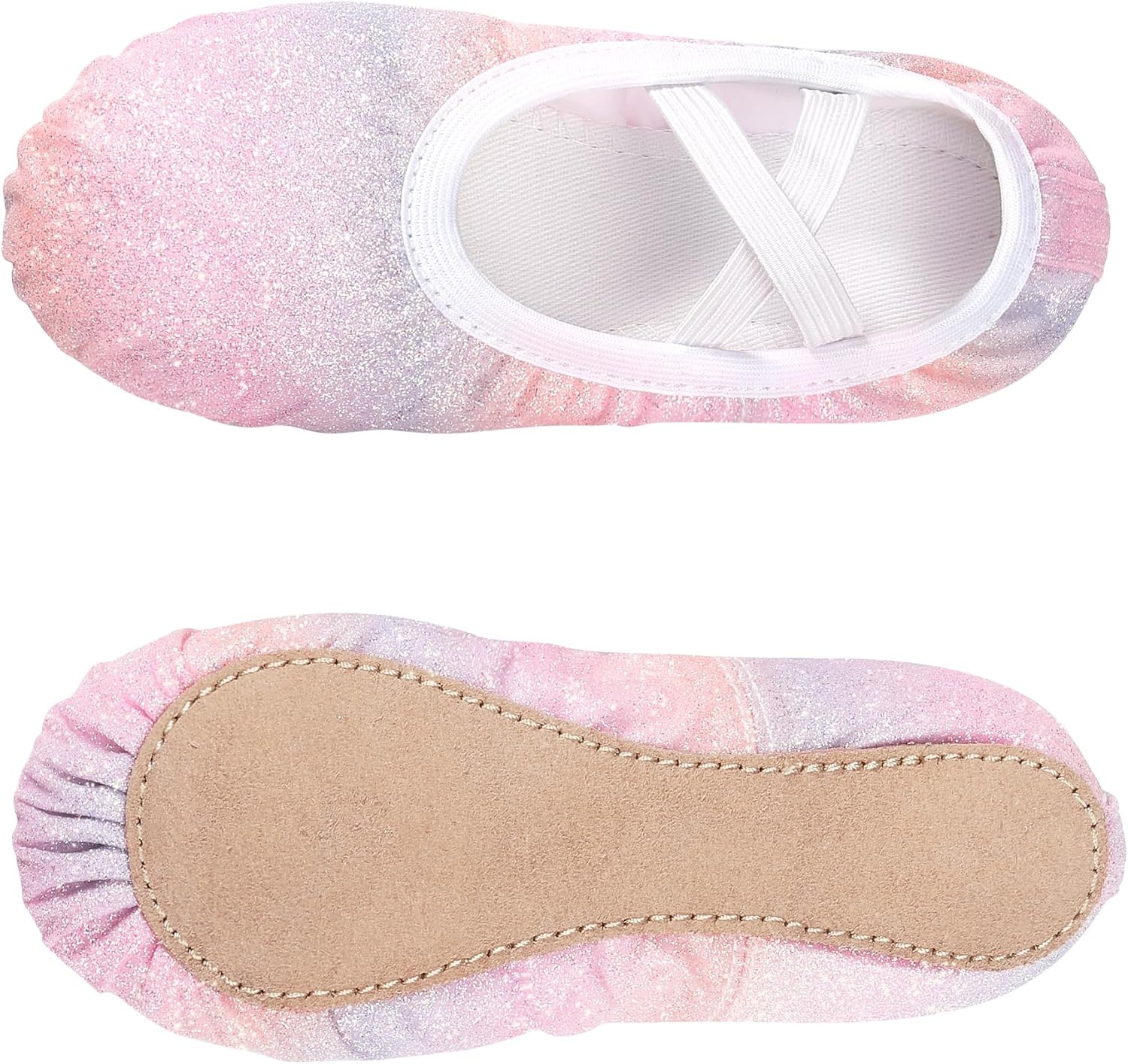 Stelle Ballet Slippers for Girls Glitter Metallic Vegan Leather Full Sole(Pink Ombre)