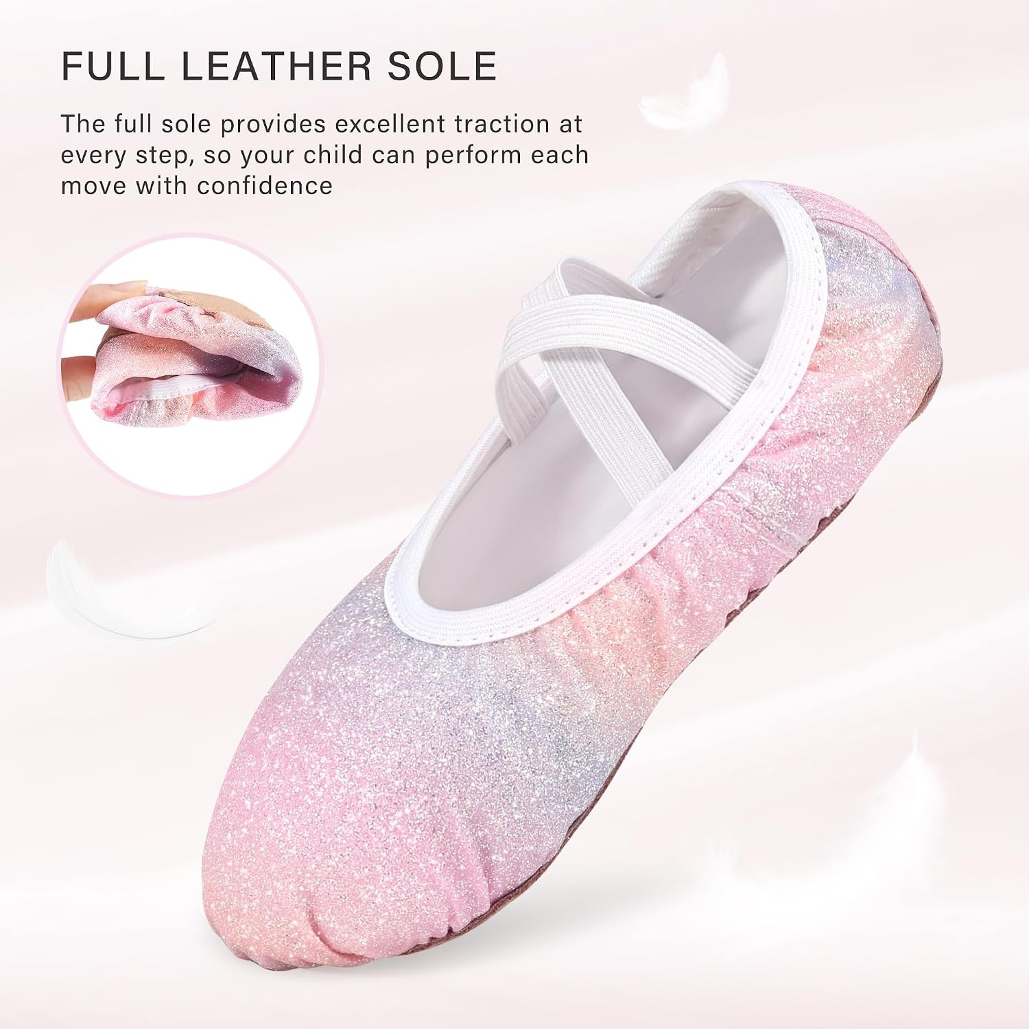Stelle Ballet Slippers for Girls Glitter Metallic Vegan Leather Full Sole(Pink Ombre)