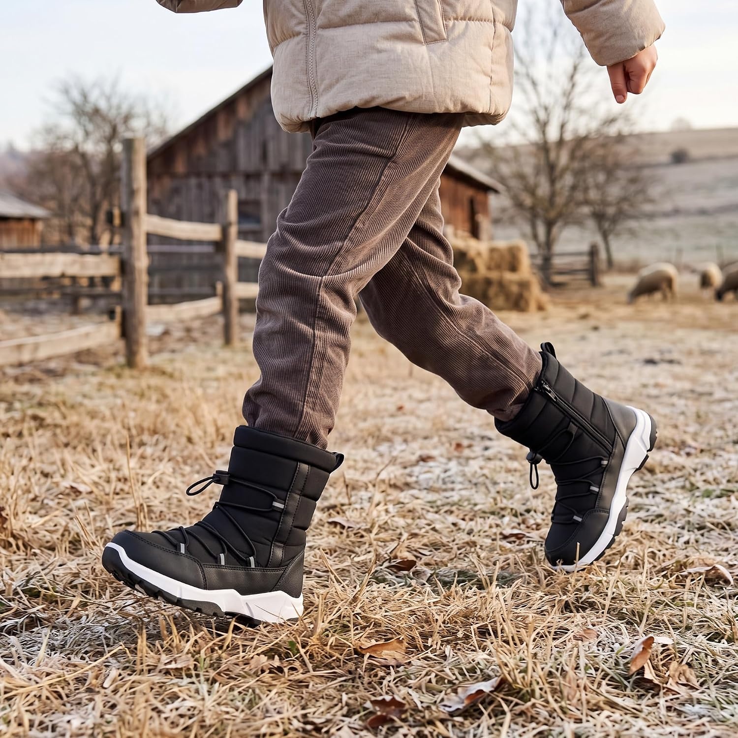 Stelle Girls Snow Boots with Side Zipper Kids Warm Winter Boots(Black)