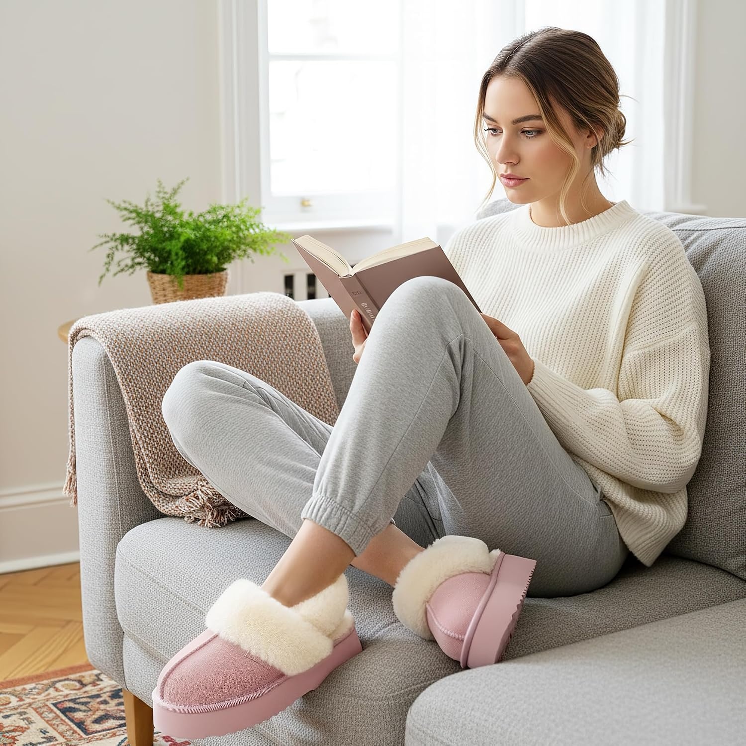 Stelle Genuine Suede Platform Slippers for Women Removable Backstrap Memory Foam Indoor Outdoor Water-Resistant(Pink)