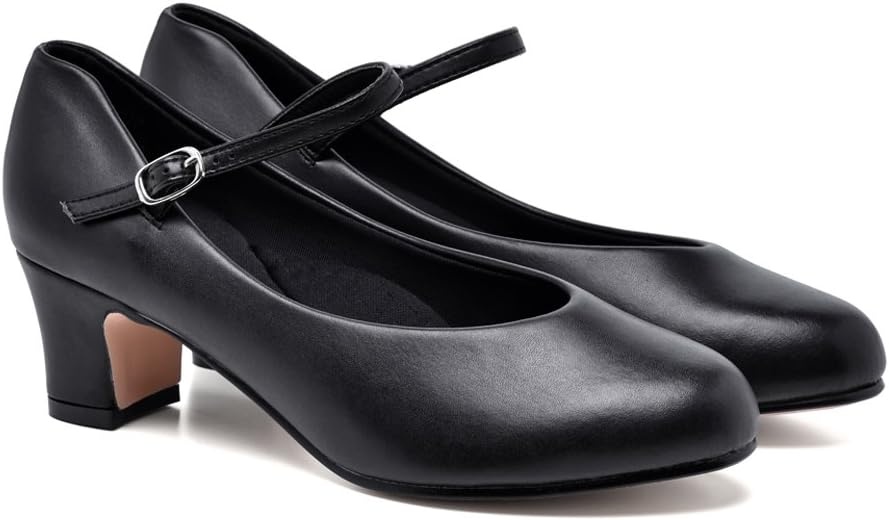 Stelle 2″ Ankle Strap Character Shoes for Women | 2-inch heel,Adjustable ankle strap,Memory foam insole,Rubber outsole,Breathable lining(2black)