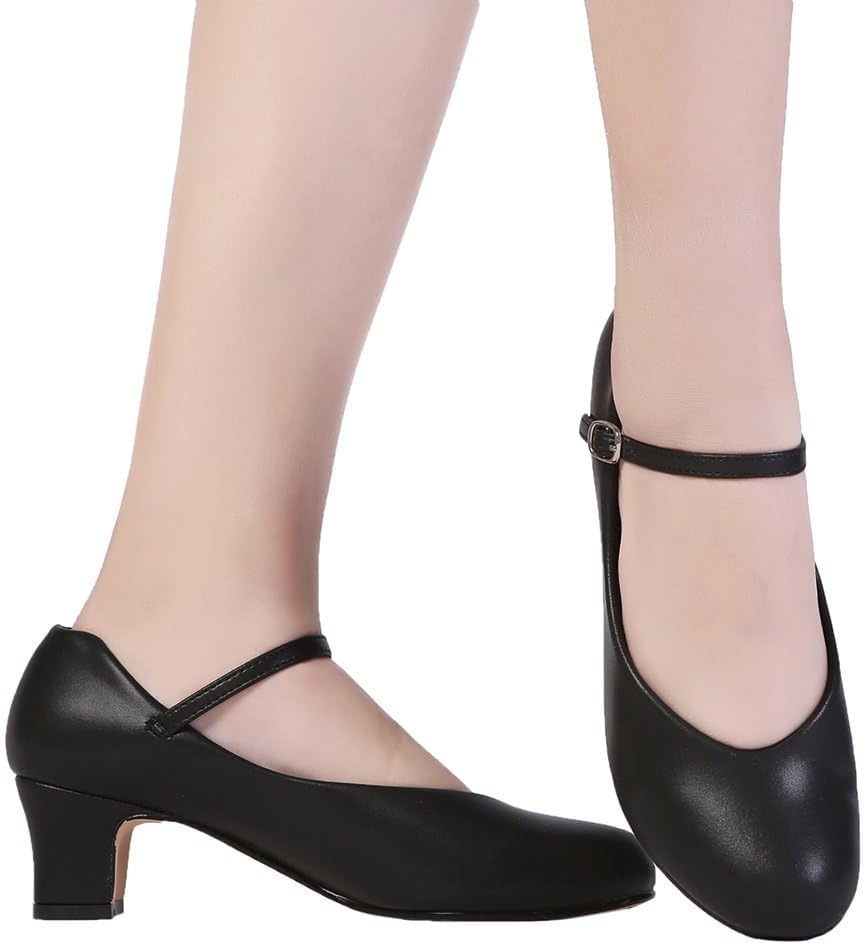 Stelle 2″ Ankle Strap Character Shoes for Women | 2-inch heel,Adjustable ankle strap,Memory foam insole,Rubber outsole,Breathable lining(2black)
