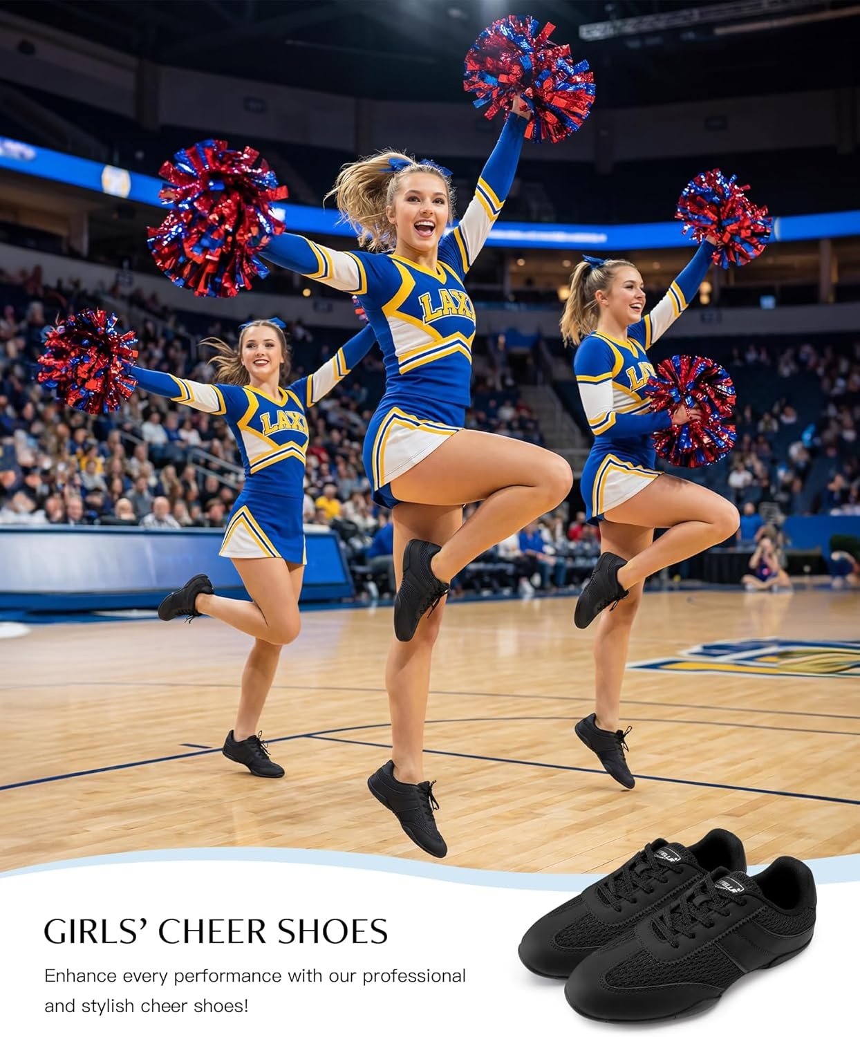 Stelle Cheer Shoes Women White Girls Cheerleading Shoes Competition Sneakers Training Breathable Lightweight Tennis Sports(Black)