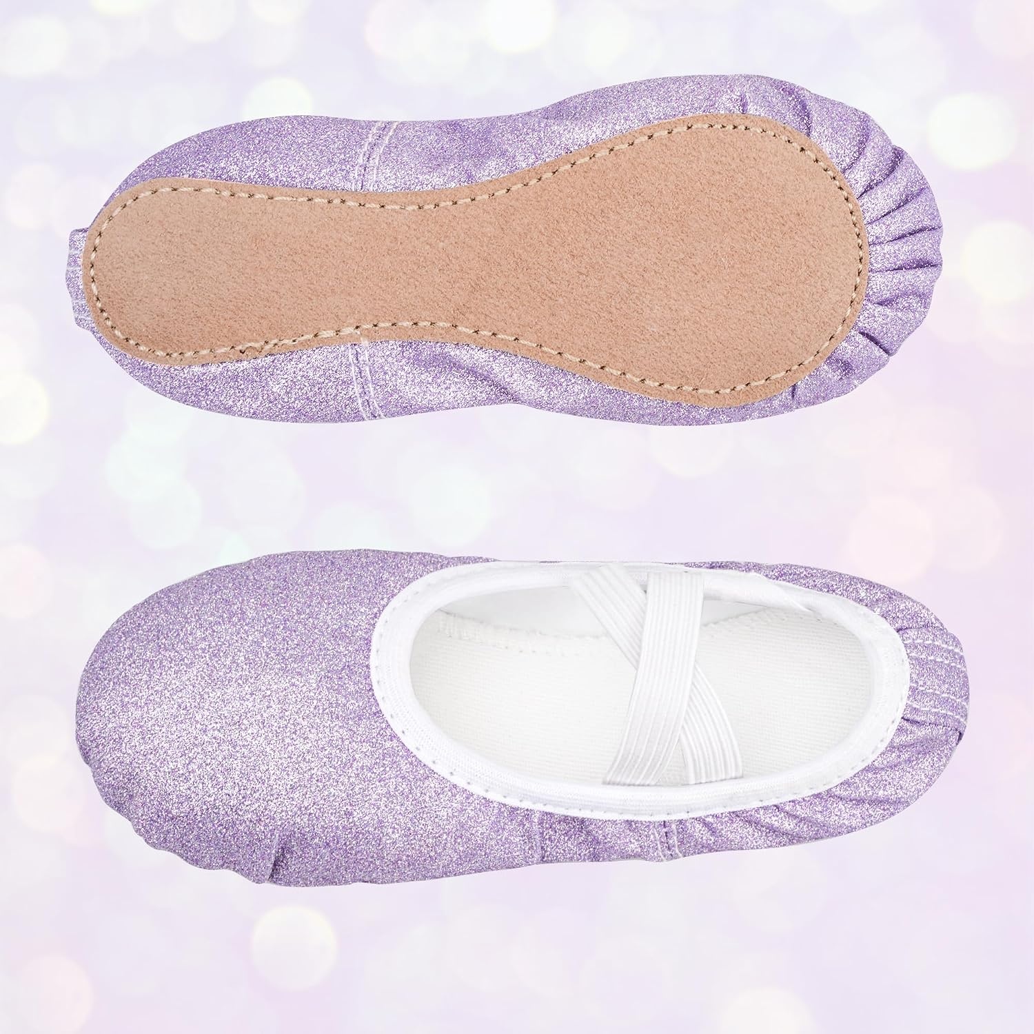 Stelle Ballet Slippers for Girls Glitter Metallic Vegan Leather Full Sole(Purple Glitter)