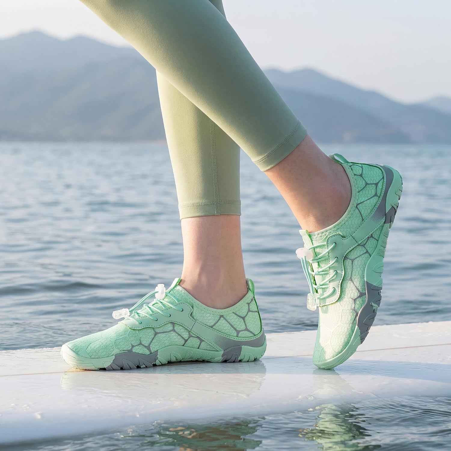 Stelle Water Shoes for Women Adult Aqua Shoes for Swim Lake | River Beach Rafting Kayaking Barefoot Quick-Dry Mesh Lightweight Comfort Adjustable Bungee Laces Non-Slip Rubber Outsole(Mint Green)