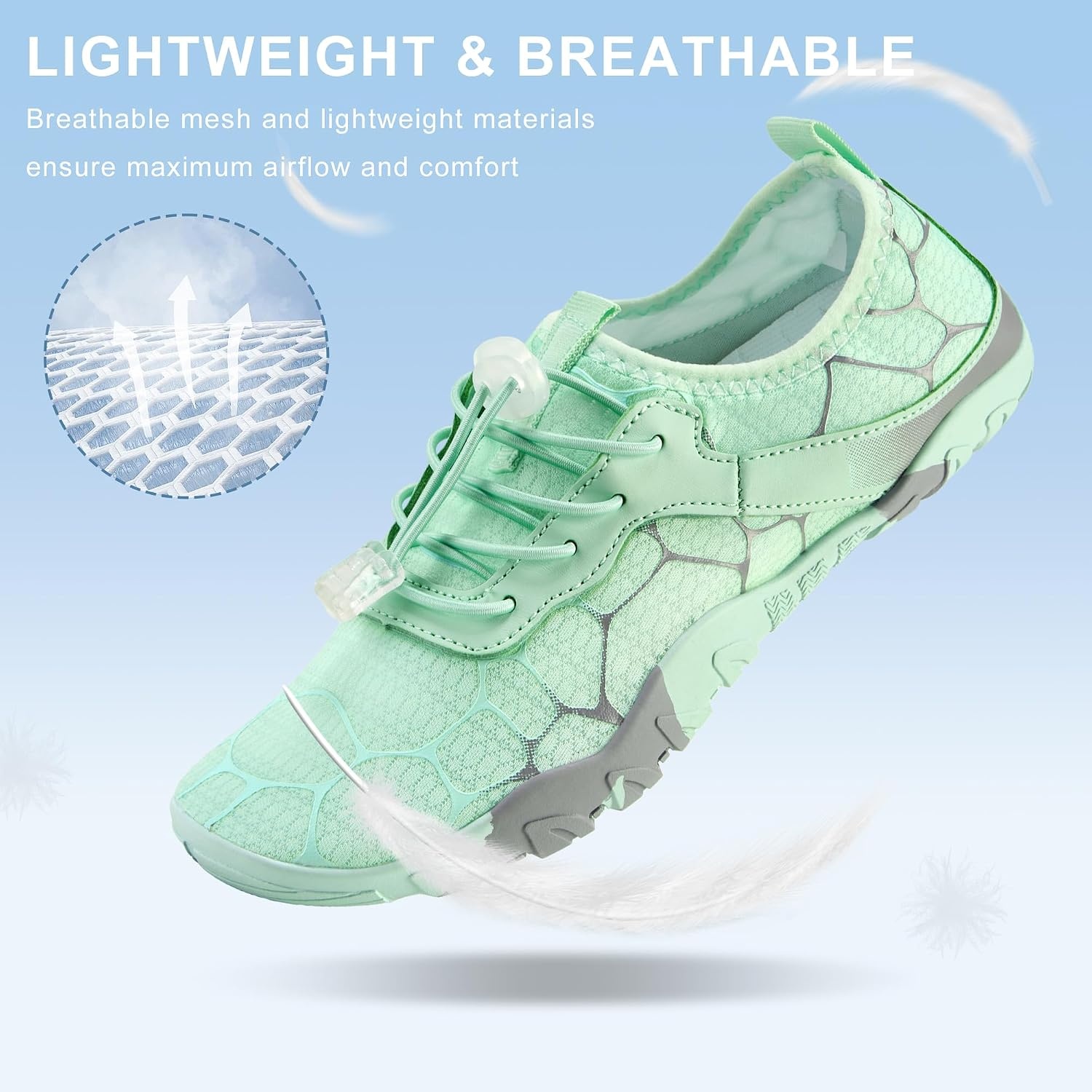 Stelle Water Shoes for Women Adult Aqua Shoes for Swim Lake | River Beach Rafting Kayaking Barefoot Quick-Dry Mesh Lightweight Comfort Adjustable Bungee Laces Non-Slip Rubber Outsole(Mint Green)