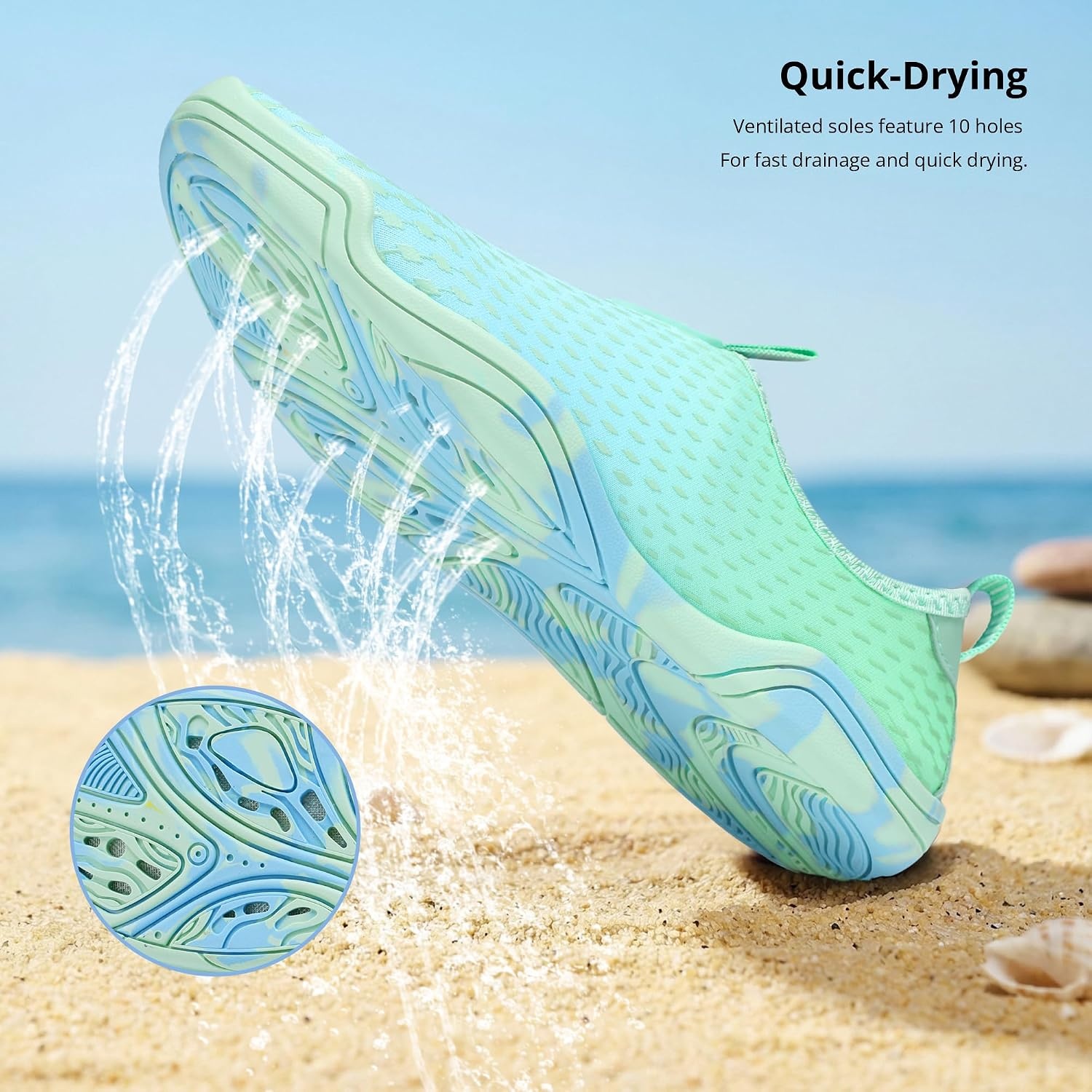 Stelle Water Shoes for Women Quick-Dry Aqua Socks for Swim Pool | Beach Yoga River Shower Surf Kayaking Adult Water Shoes Barefoot Lightweight Non-Slip Sole Indoor Outdoor for Men(Seafoam Pop)