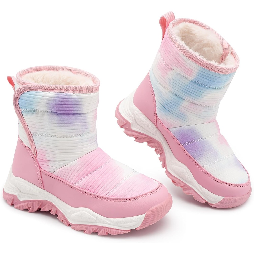 Stelle Girls Snow Boots for Toddler Kids Warm Winter Shoes | Boys Cold Weather Outdoor Sport Play, Water Repellent, Soft Faux Fur Lined, Non Slip, Lightweight, Mid Calf, Hook and Loop(Tie Dye Marshmallow)