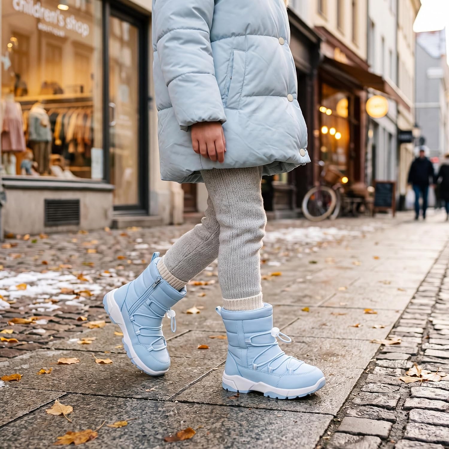Stelle Girls Snow Boots with Side Zipper Kids Warm Winter Boots(Icy Blue)