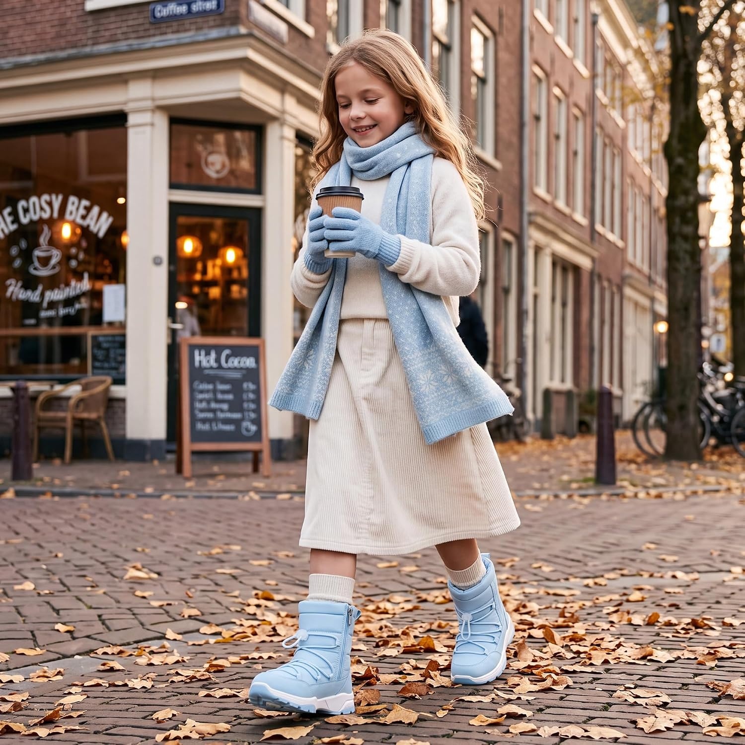 Stelle Girls Snow Boots with Side Zipper Kids Warm Winter Boots(Icy Blue)