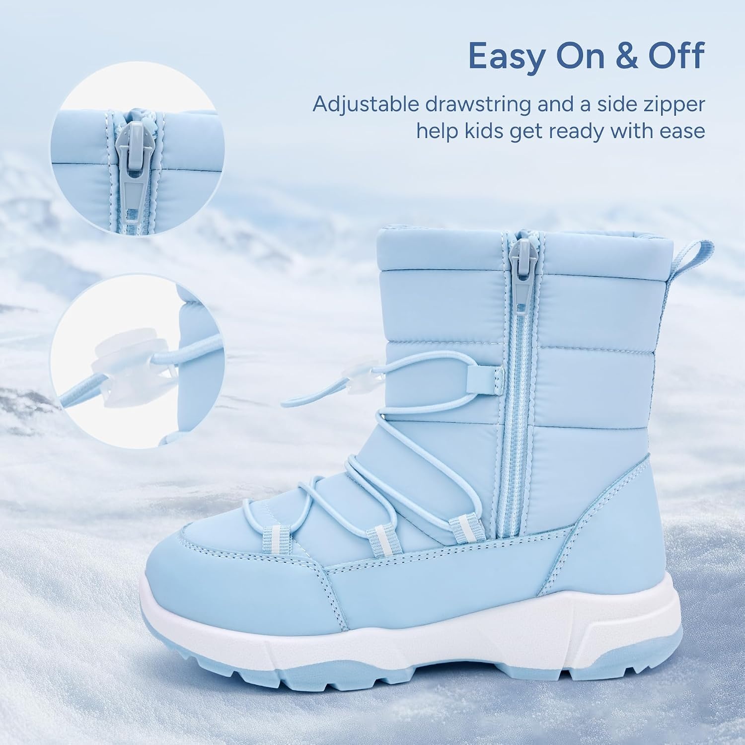Stelle Girls Snow Boots with Side Zipper Kids Warm Winter Boots(Icy Blue)