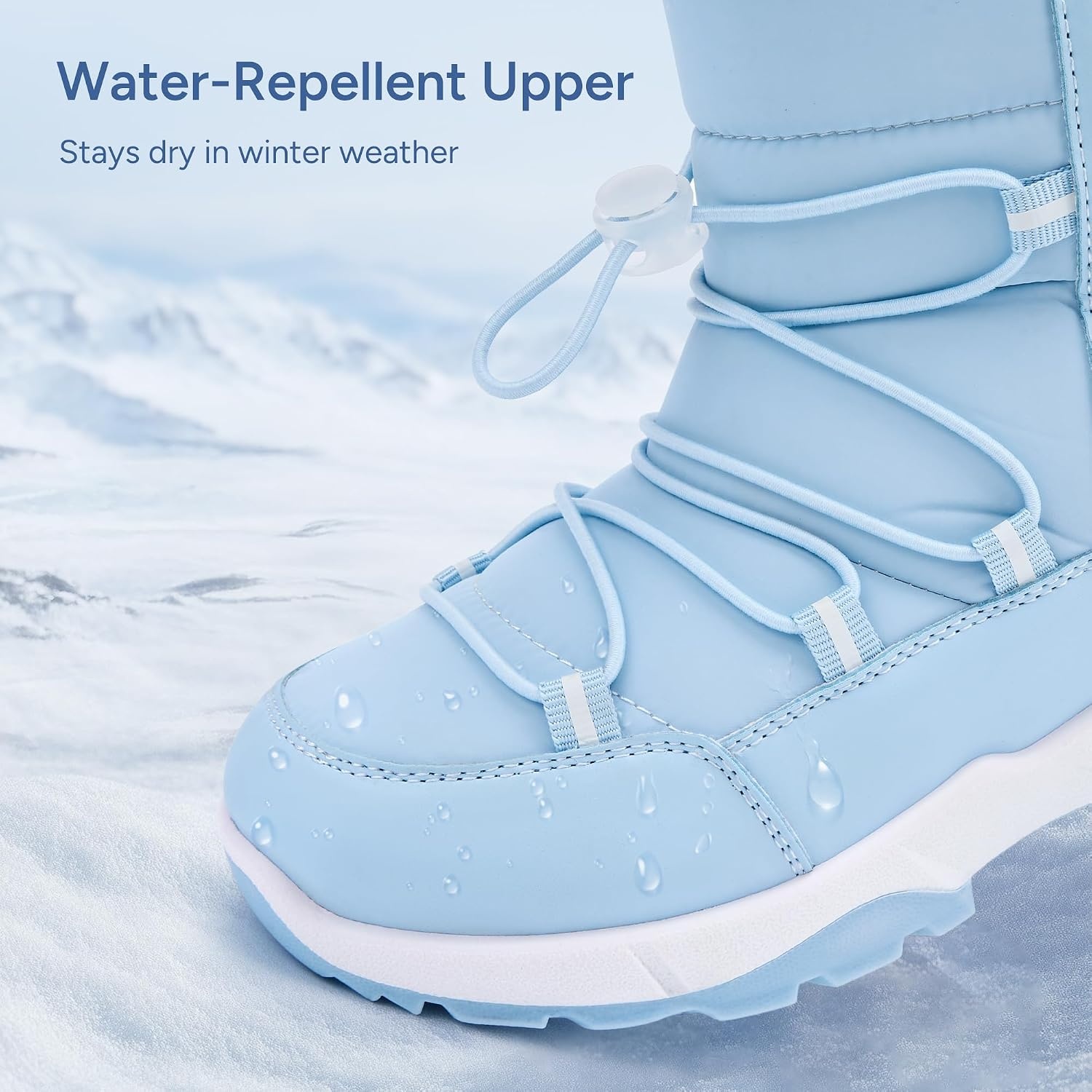 Stelle Girls Snow Boots with Side Zipper Kids Warm Winter Boots(Icy Blue)