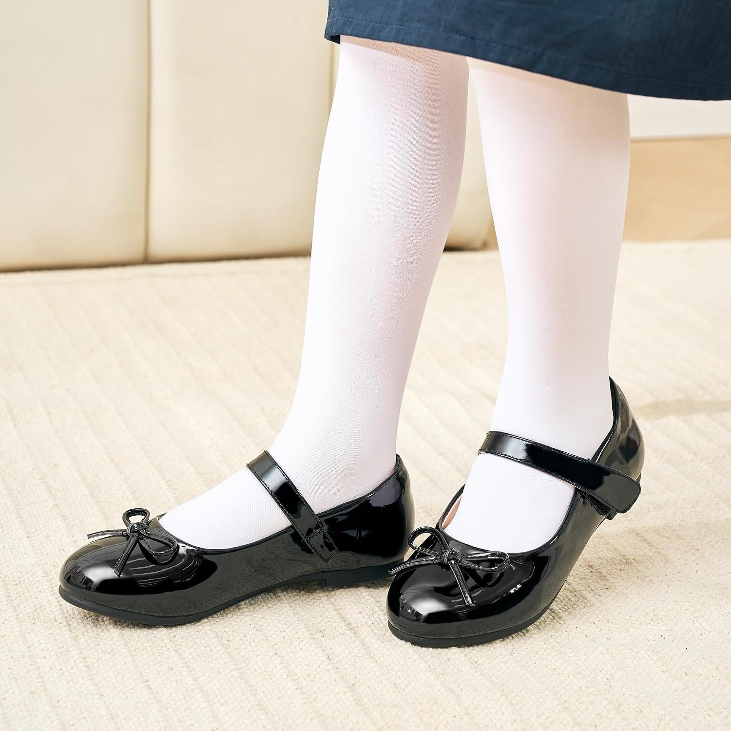 Stelle Girls Dress Shoes Toddler Flower Wedding Party Shoes Mary Jane School Flats(Toddler/Little Kids/Big Kids)(1-black)