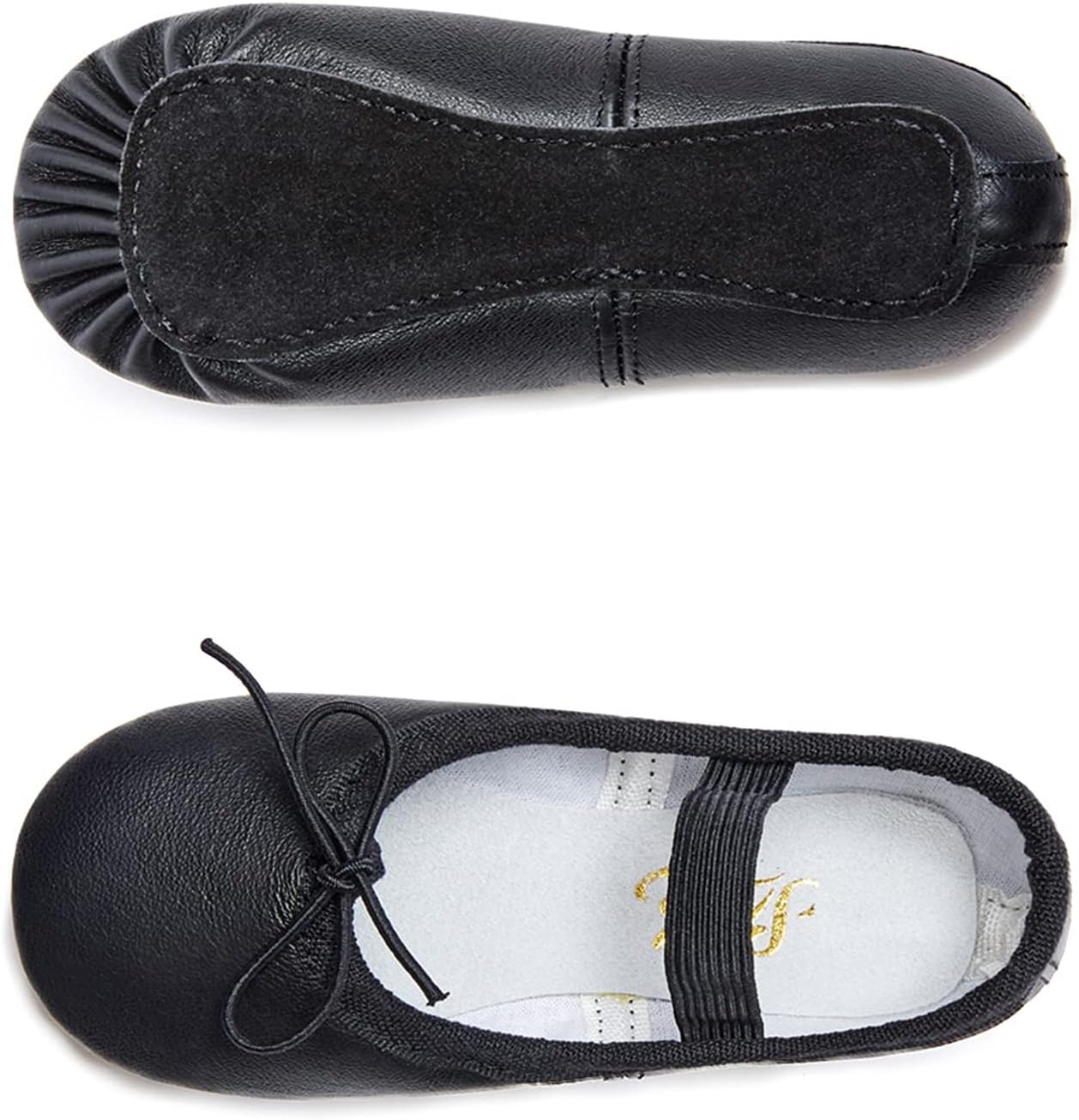 Stelle Ballet Shoes for Girls Toddler Genuine Leather Ballet Dance Slippers for Toddler/Little/Big Kids/Boys(Black)
