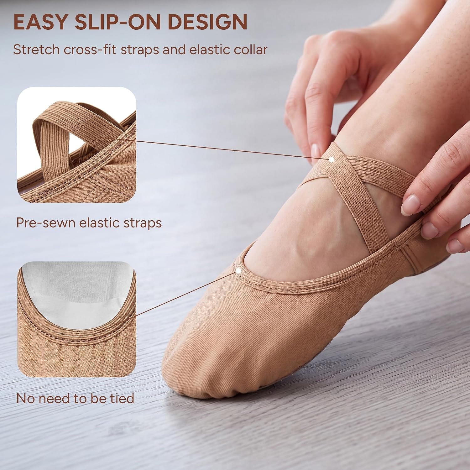 Stelle Ballet Shoes for Women Men Tan Canvas Dance Ballet Slippers | Soft canvas, Barefoot feel, Split suede sole, Non-Slip, Cotton lining, Elastic cross straps, Pull-On, Yoga, Pilates, Dance(Dark Tan)