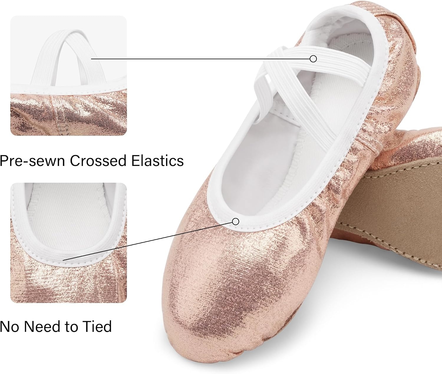 Stelle Ballet Slippers for Girls Glitter Metallic Vegan Leather Full Sole | Ballet shoes for girls, Ballerina slippers, Crisscross elastic straps, Suede full outsole, Recitals, Costumes(Gold)