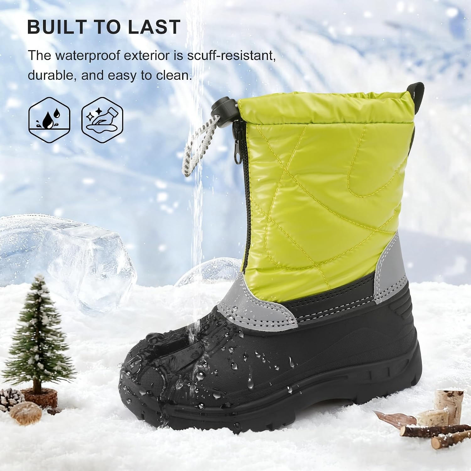 Stelle Girls Snow Boots with Zipper Kids Boys Winter Outdoor Boots(Neon Green)