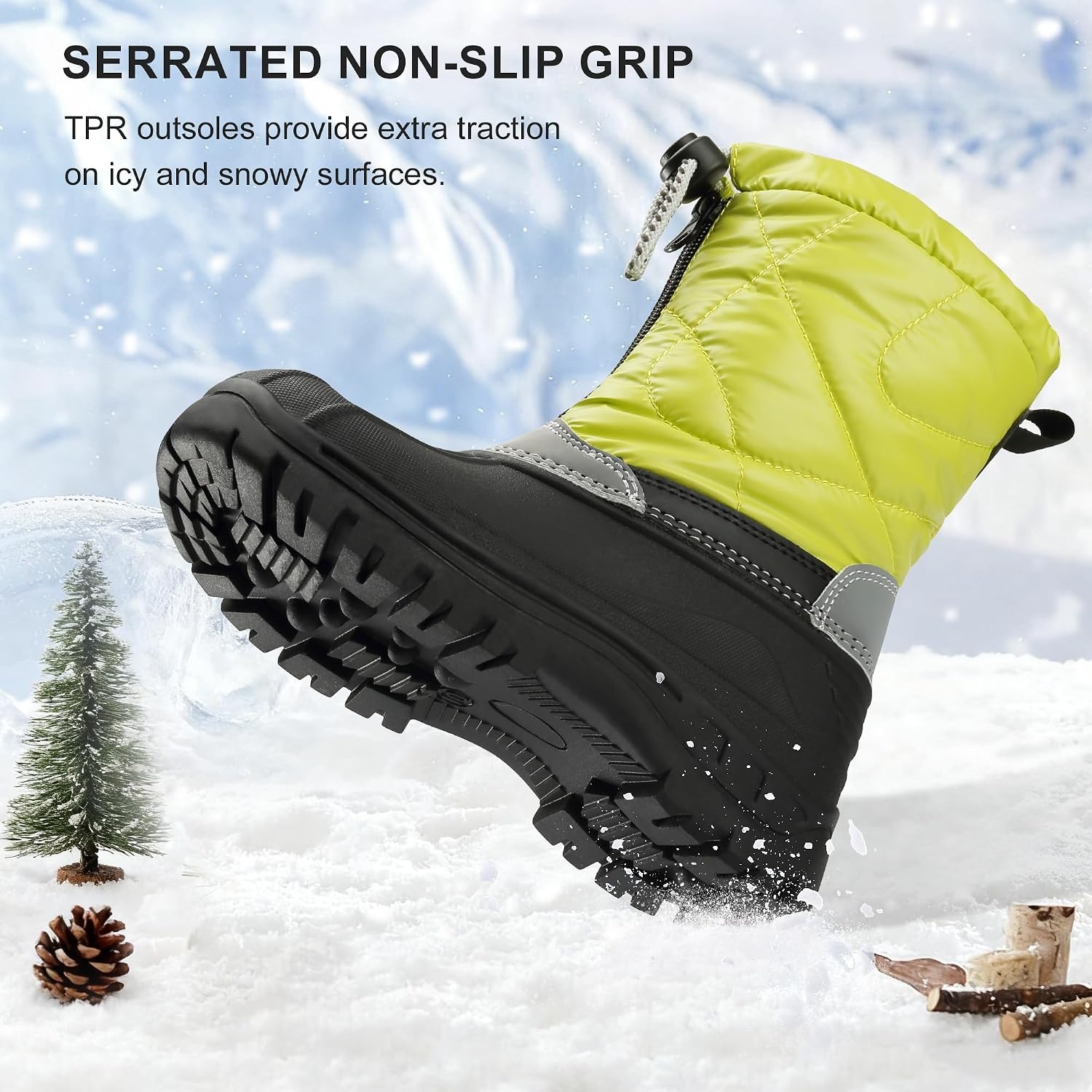 Stelle Girls Snow Boots with Zipper Kids Boys Winter Outdoor Boots(Neon Green)