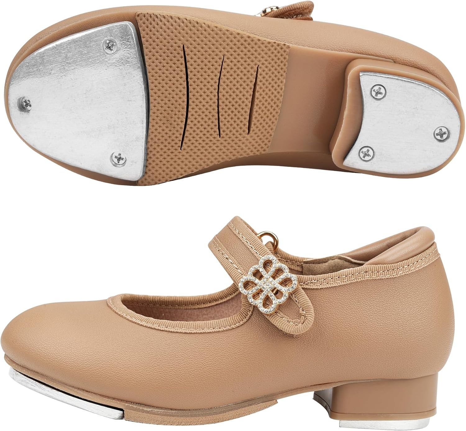 Stelle Girls Tap Shoes Rhinestone Buckle(Toddler/Little Kid/Big Kid)(Tan)