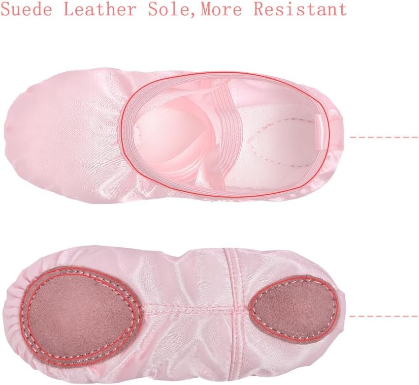 Stelle Ballet Shoes for Girls Satin Ballerina Shoes Ribbons Elastic Straps | Toddler ballet shoes, Ballerina slippers, Soft satin upper, Comfortable lining, Suede leather split sole, Ballet training(Pink)